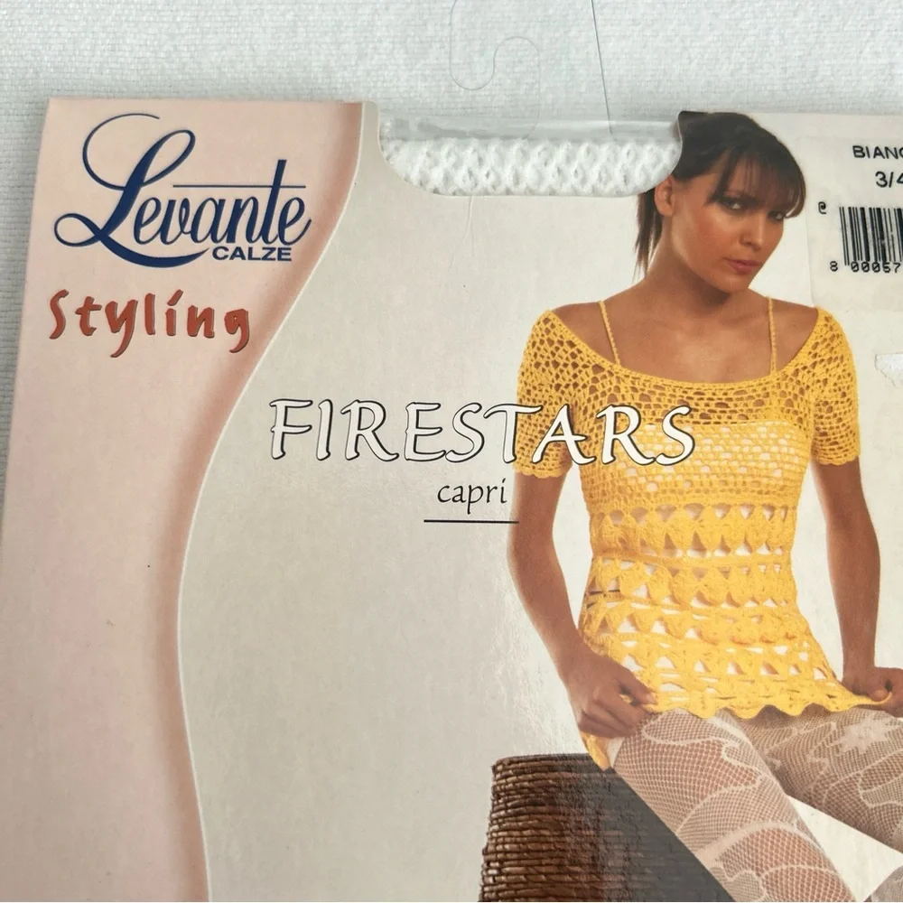 NEW Levante Calze Styling Firestars Capri White Pattern Stockings Size 3/4 L/XL